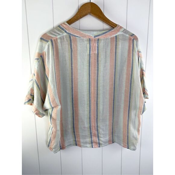 Rails Thea Biarritz Multi Stripe Top Button Down Linen Blend Size S - Picture 10 of 12